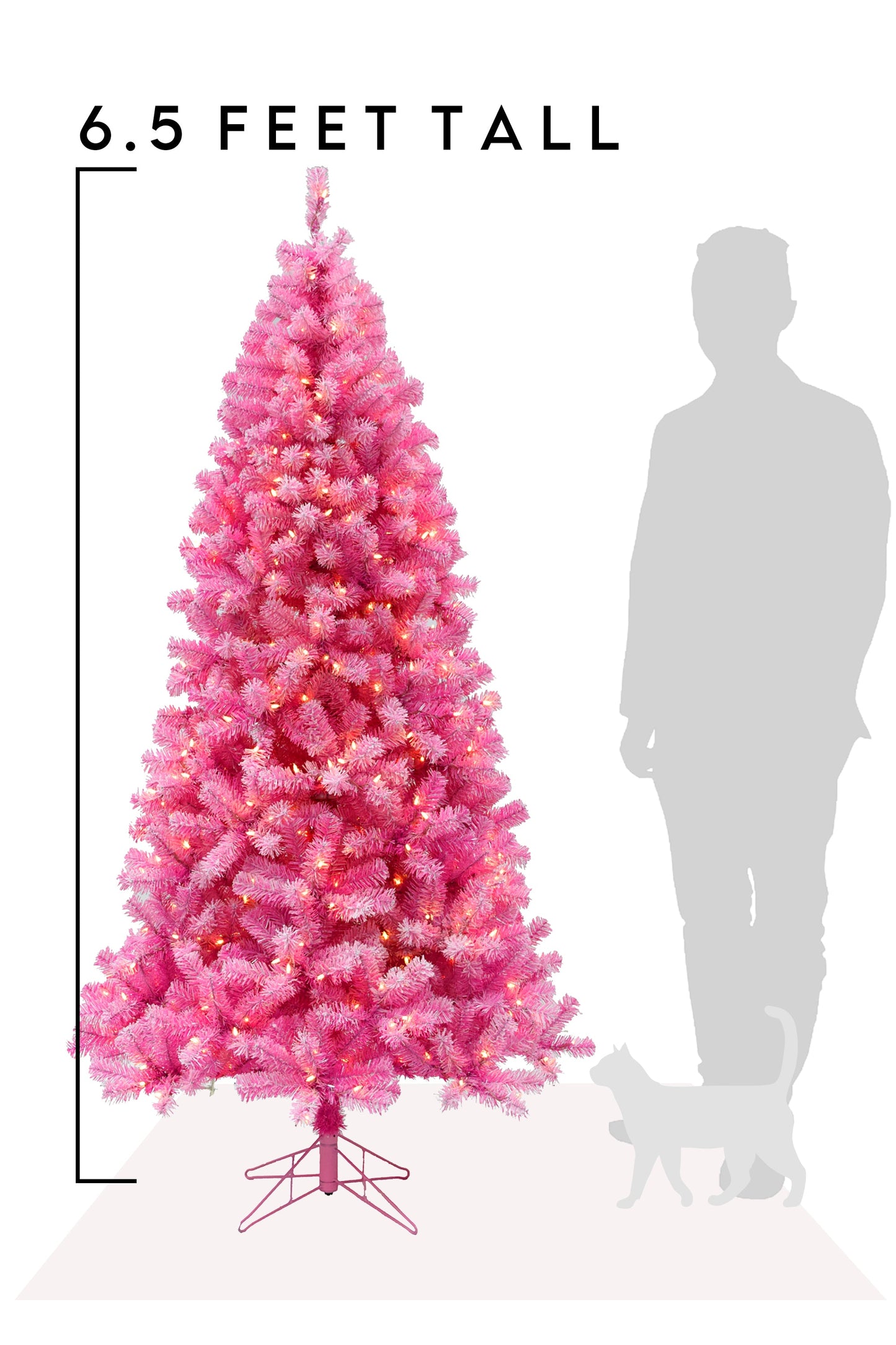 Prelit Pink Christmas Tree with Silver Tinsel Needles Warm White Lights