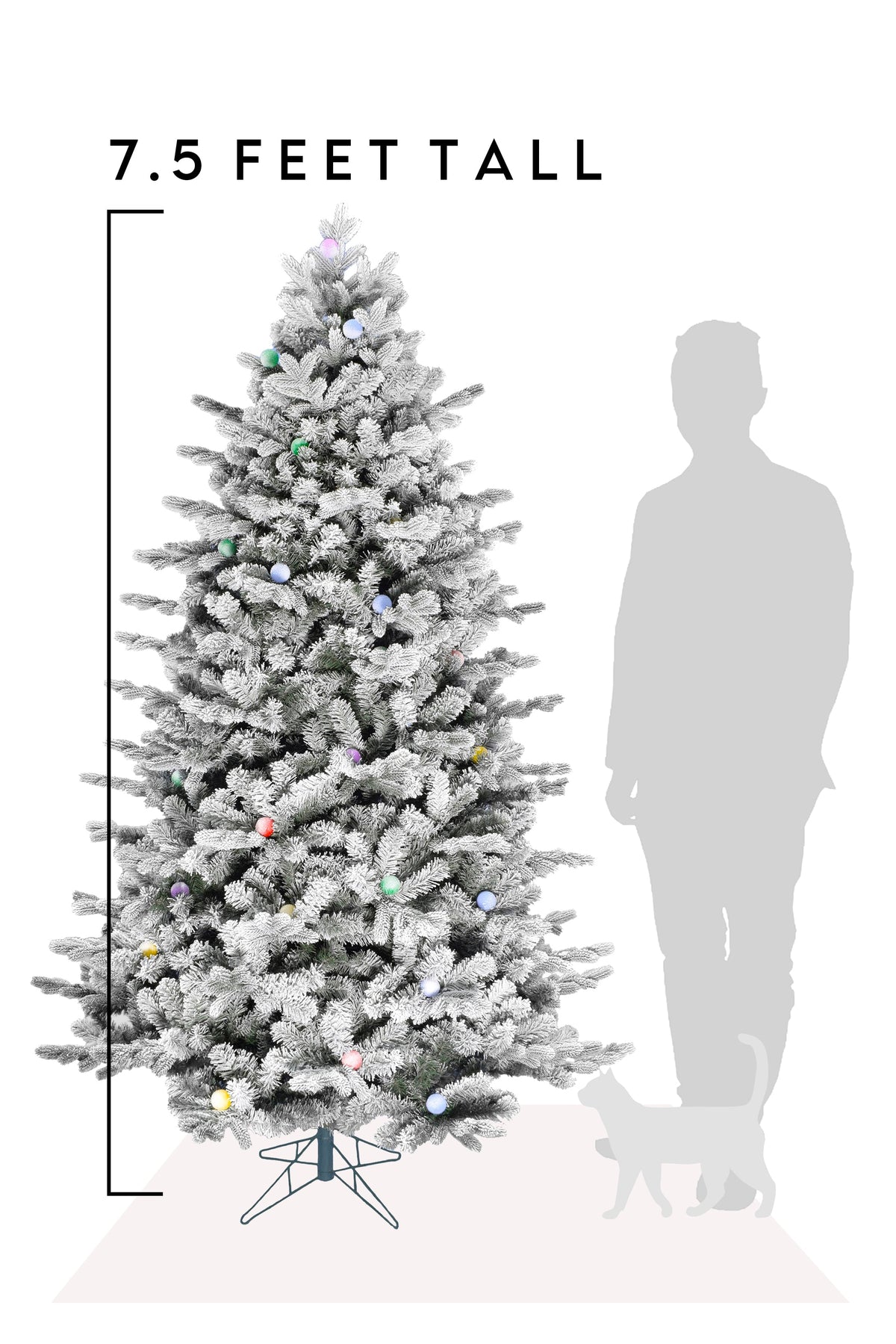 Pre-lit Large Bulb Snow Flocked Grand Noble Fir with Metal Stand - Instant Connect Feature