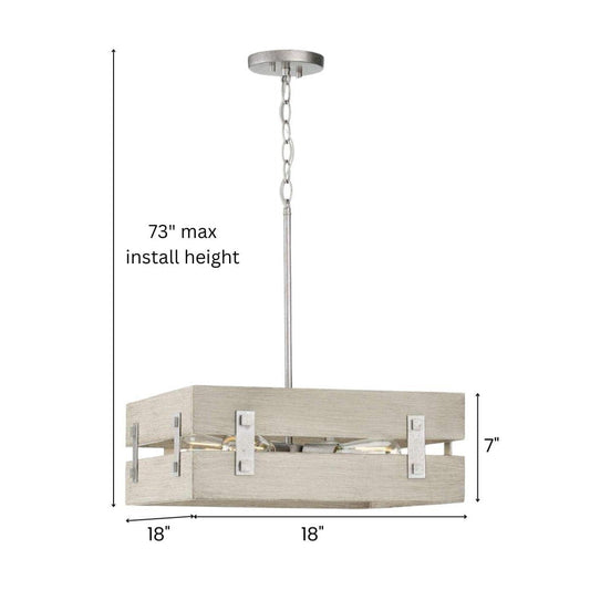 Hemsworth 4-Light 18"w Coastal Farmhouse Pendant Light Fixture Galvanized Bleached Oak Finish by Progress