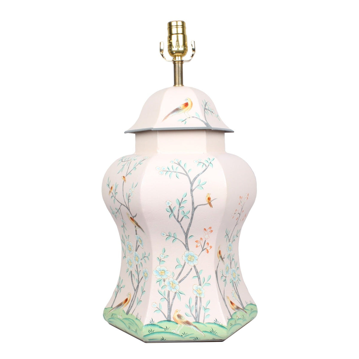 Pale Pink & Multi Color Scalloped Hexagon Lamp