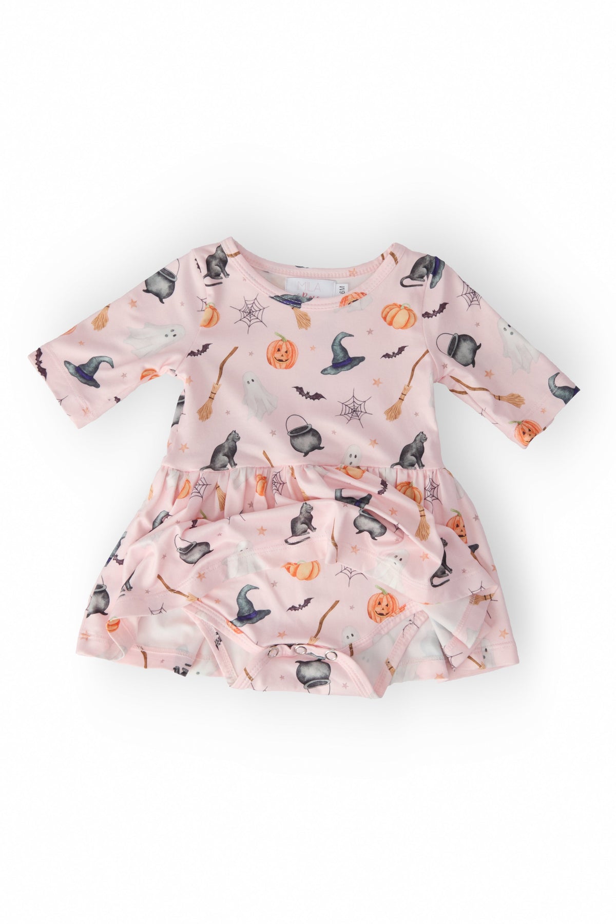 a pink dress with halloween images on it