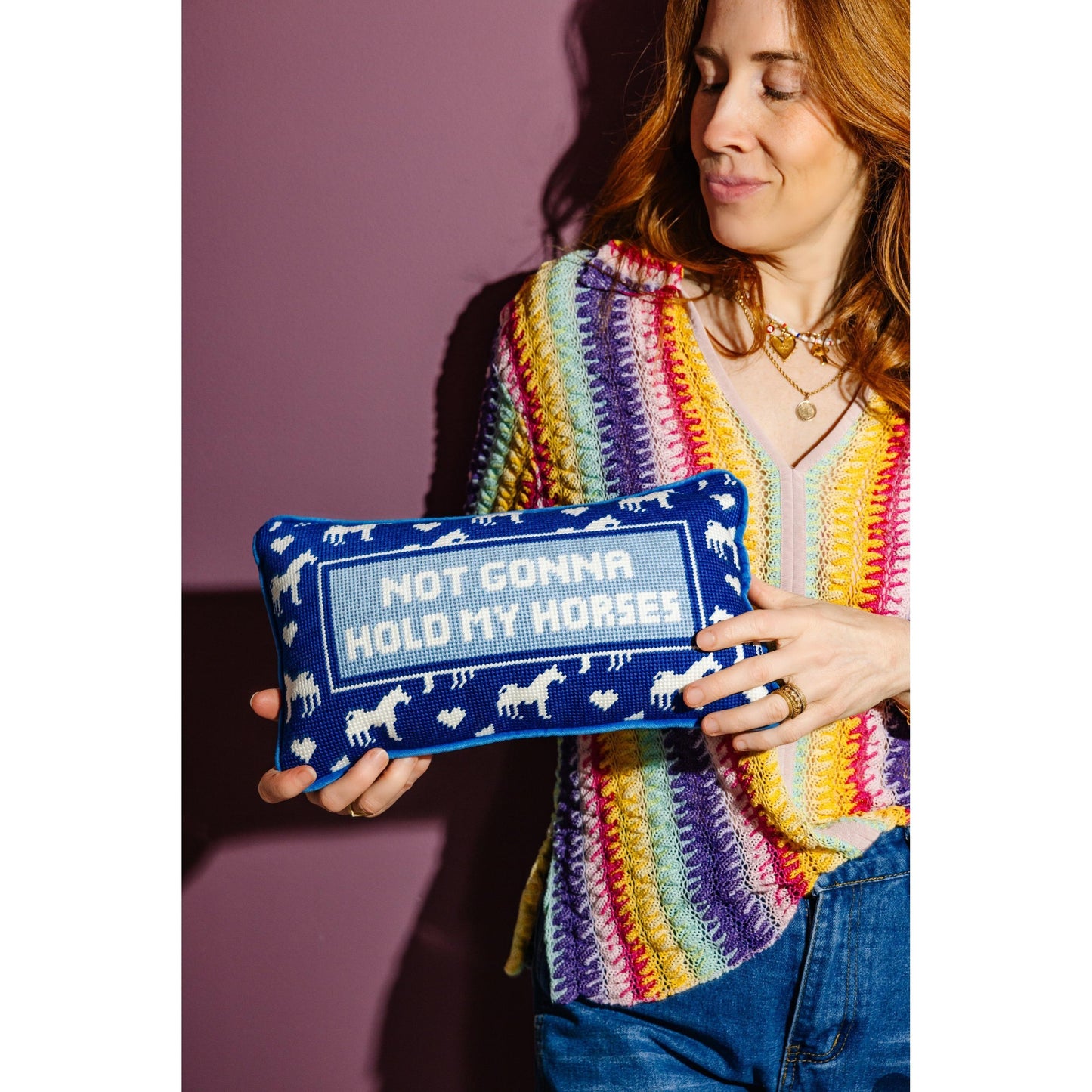 Hold My Horses Needlepoint Pillow