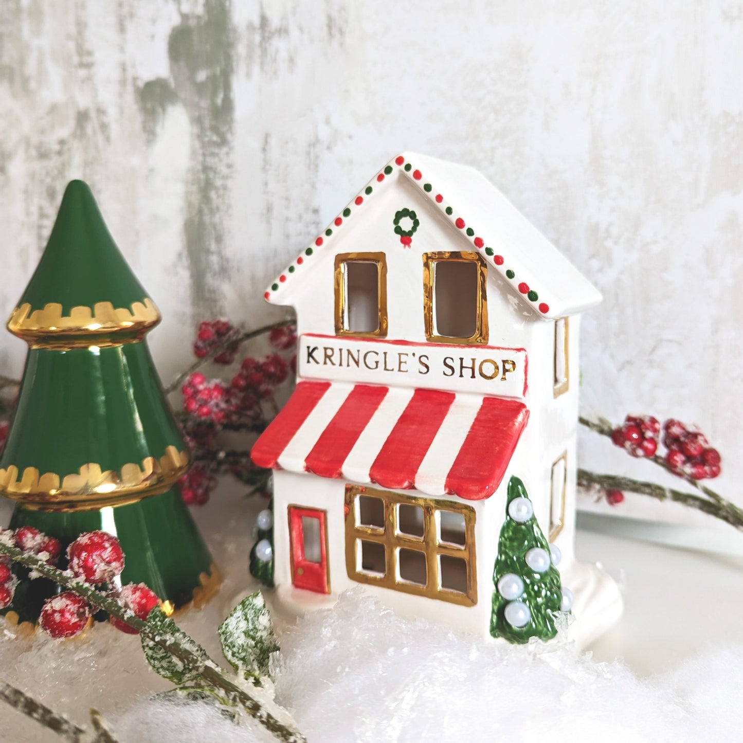 Holiday Green Tiered Christmas Trees with 22K Gold Brushstroke Accent