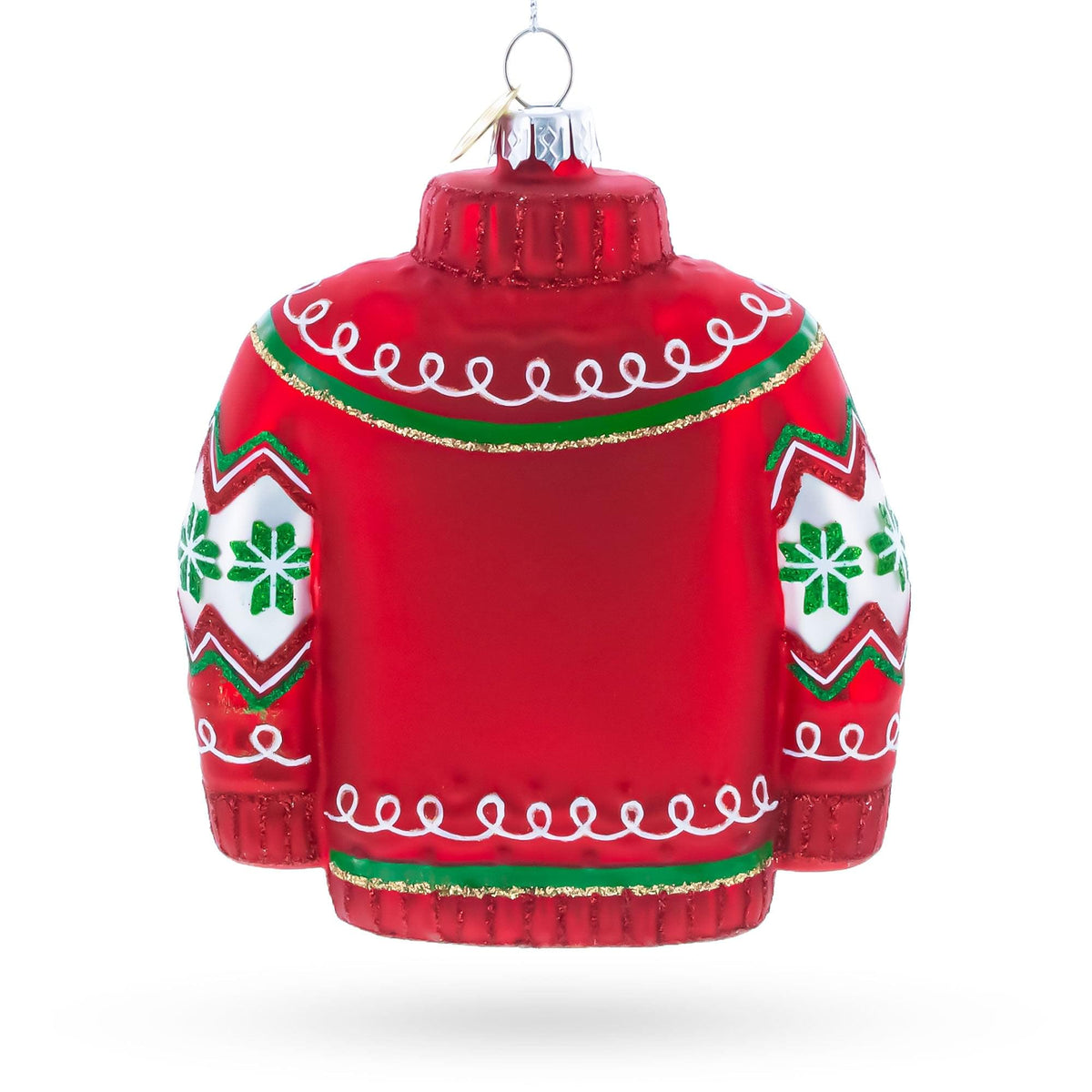 Holiday Knit Sweater with Snowflake Pattern Glass Christmas Ornament