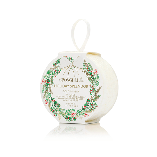 a white round container with a ribbon on it