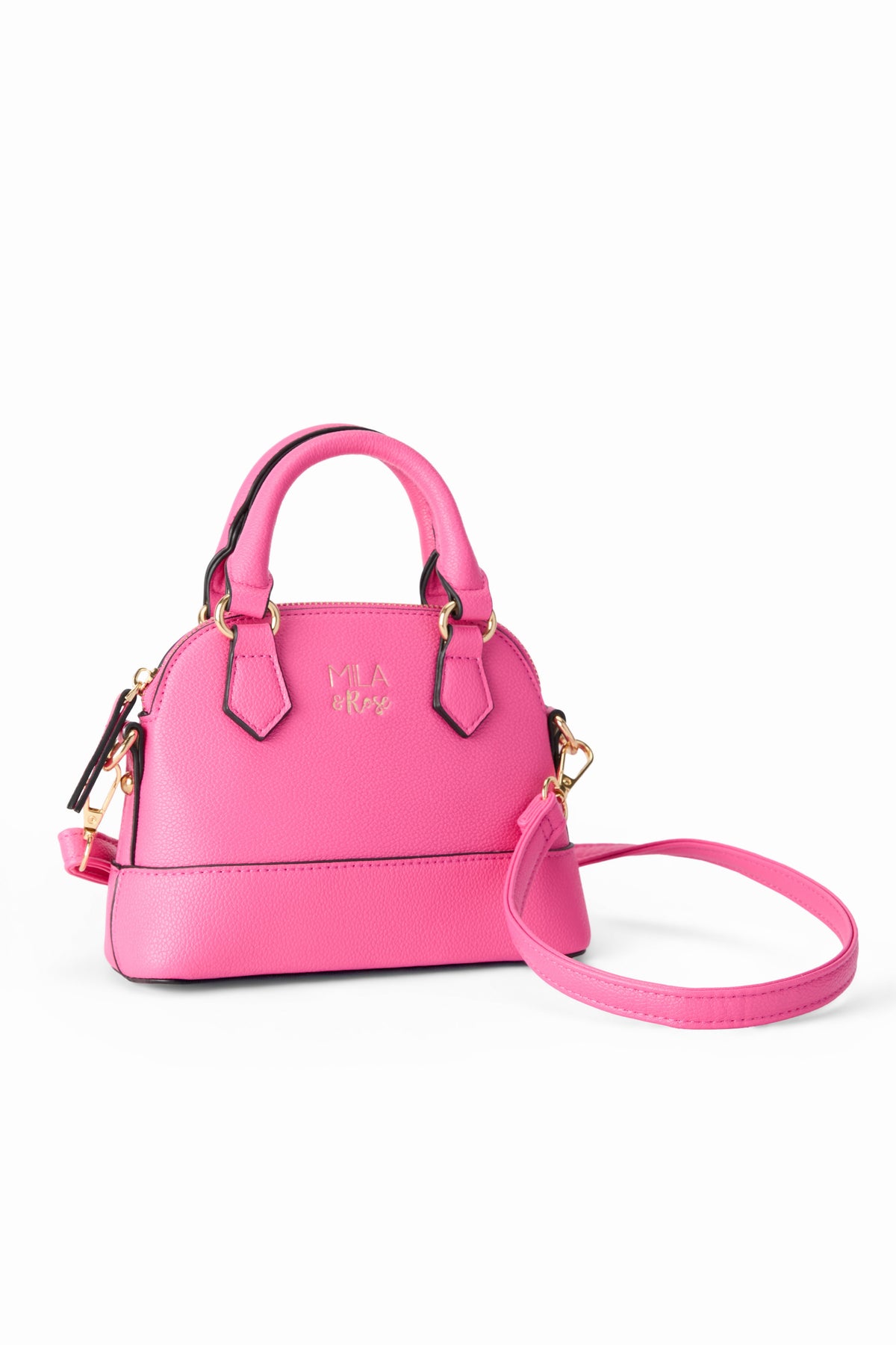 a pink handbag with a strap