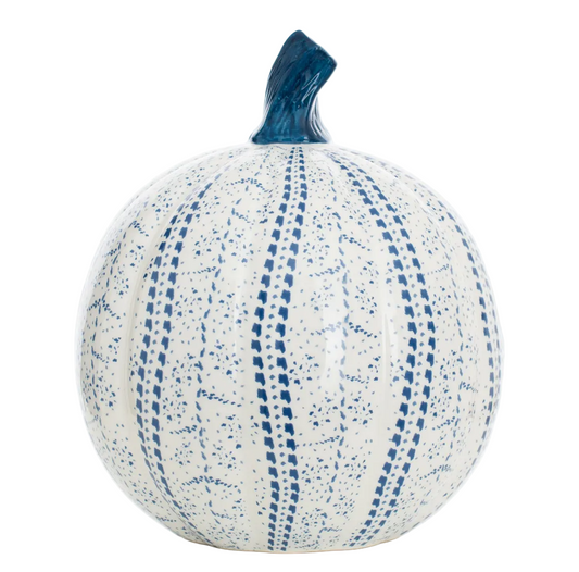 a white and blue pumpkin