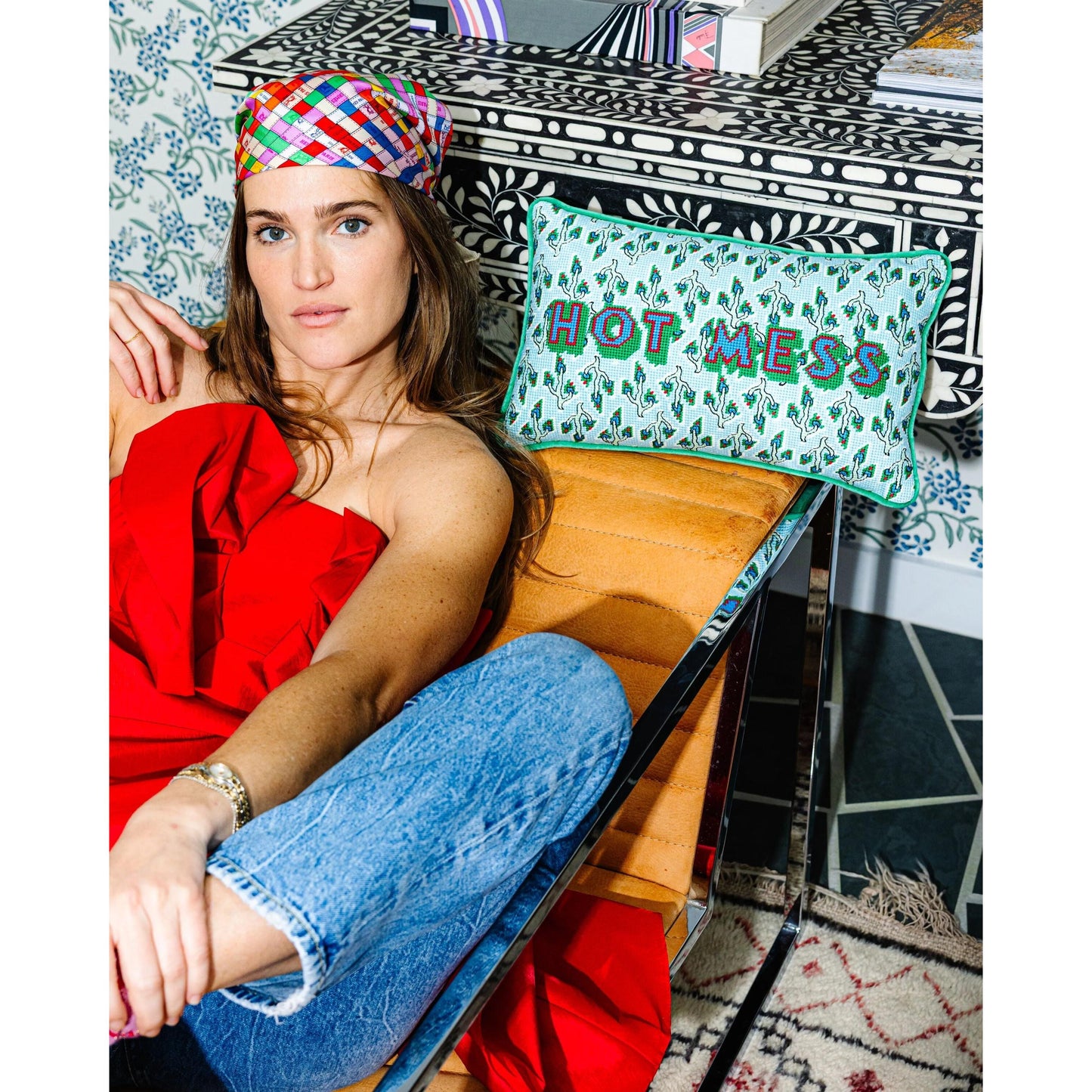 Hot Mess Needlepoint Pillow