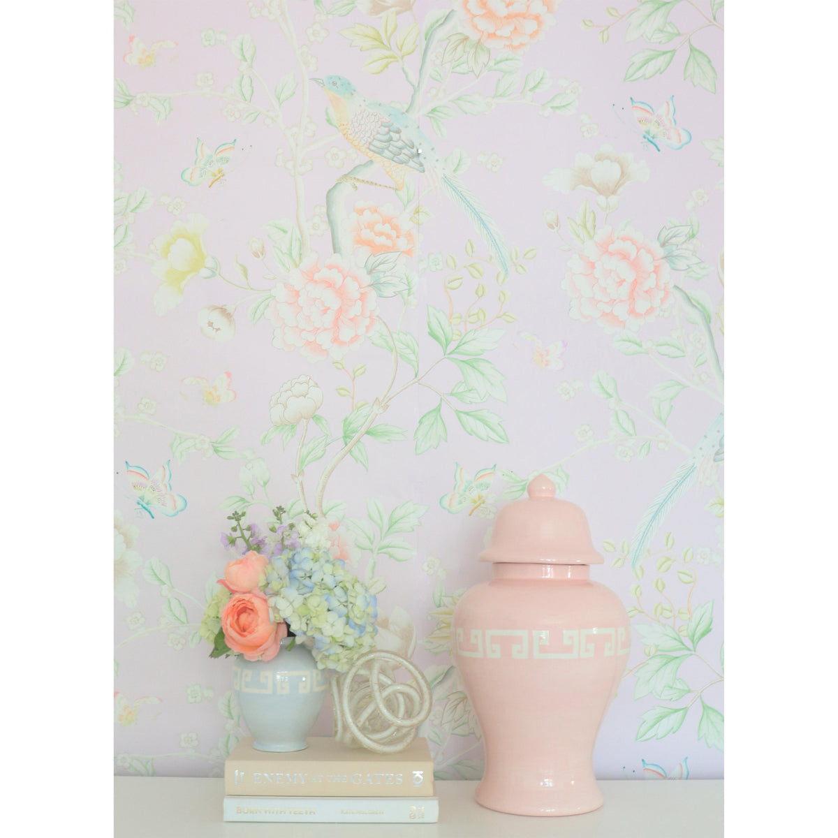 Hydrangea Blue Greek Key Ginger Jars