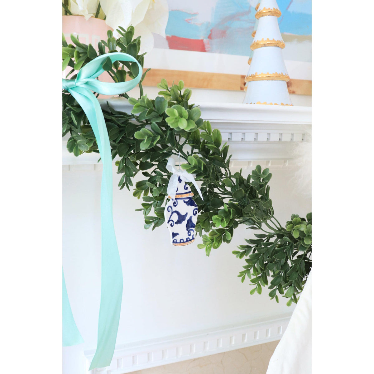 Hydrangea Blue Tiered Christmas Trees with 22K Gold Brushstroke Accent
