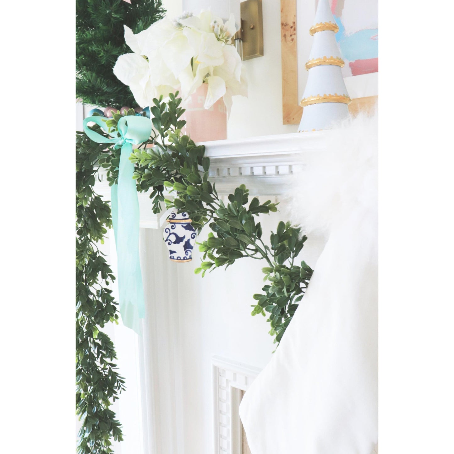 Hydrangea Blue Tiered Christmas Trees with 22K Gold Brushstroke Accent