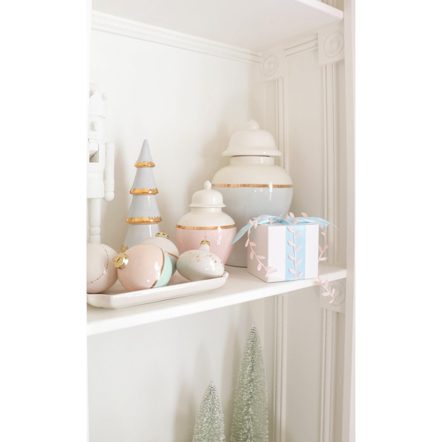 Hydrangea Blue Tiered Christmas Trees with 22K Gold Brushstroke Accent