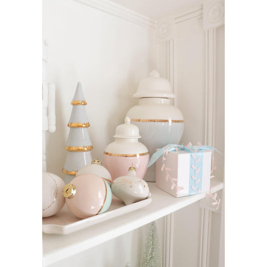 Hydrangea Light Blue Color Block Ginger Jar with Gold Accent