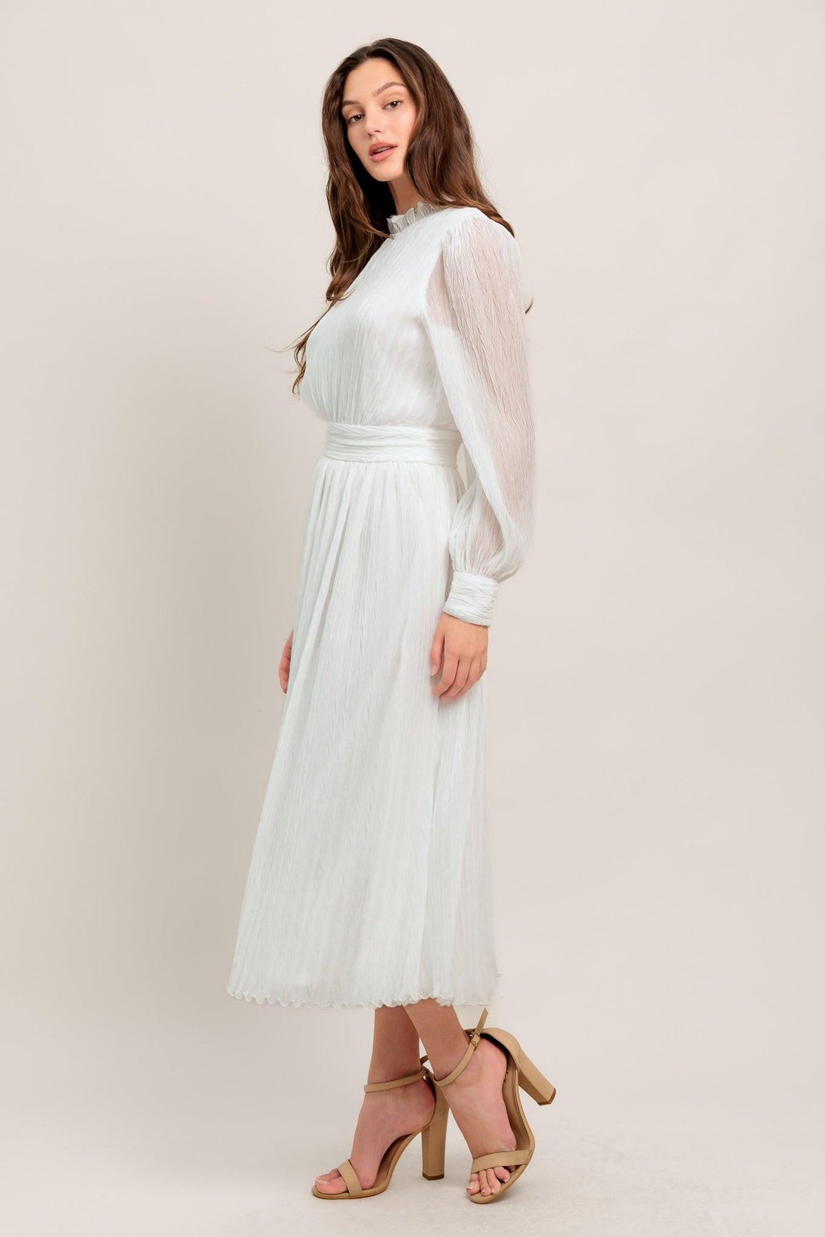 FOREVER WAITING WOVEN MIDI DRESS