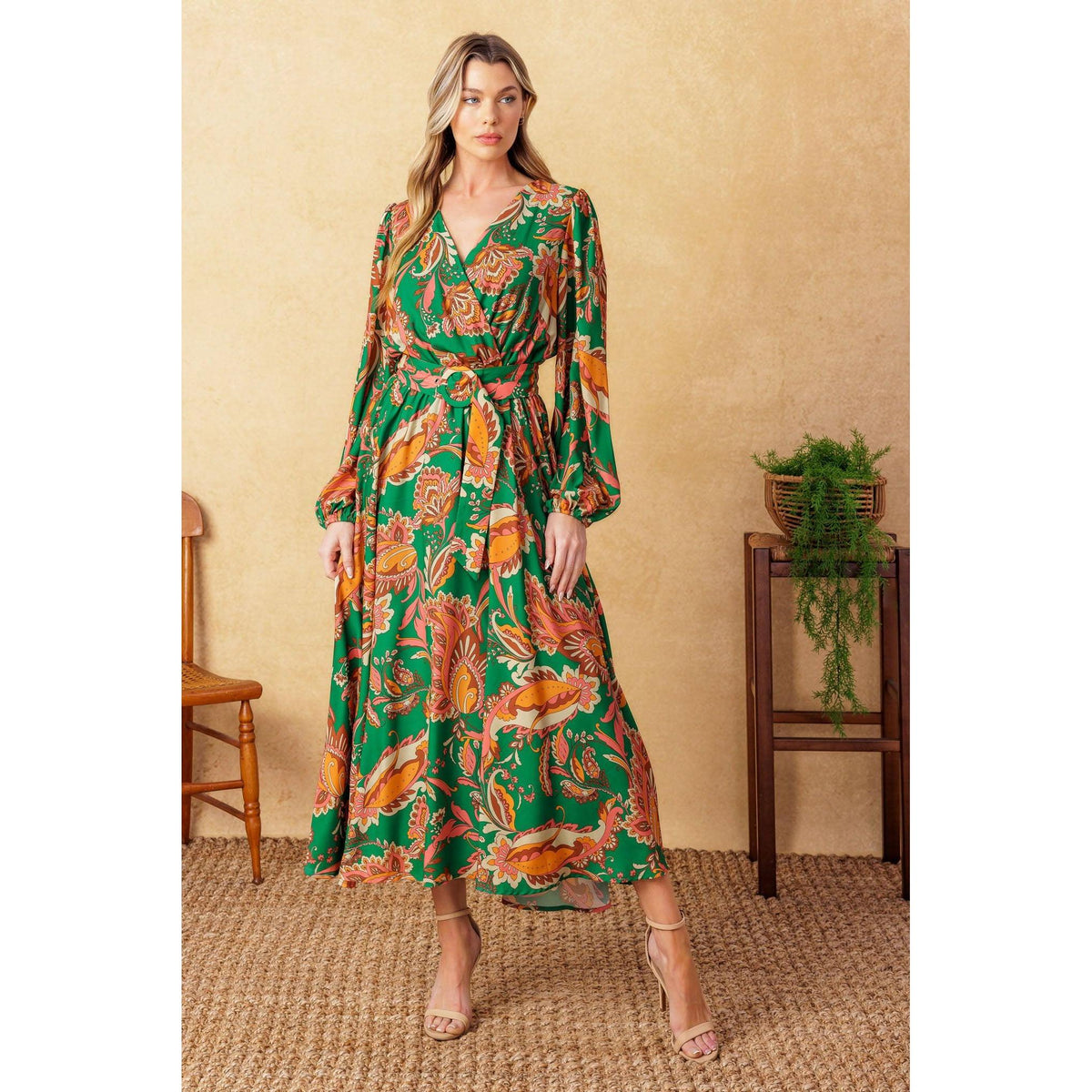 a woman in a green dress
