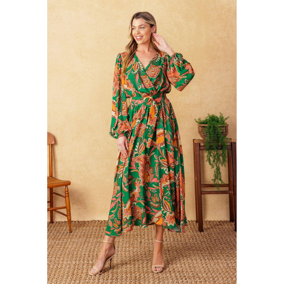a woman in a green dress