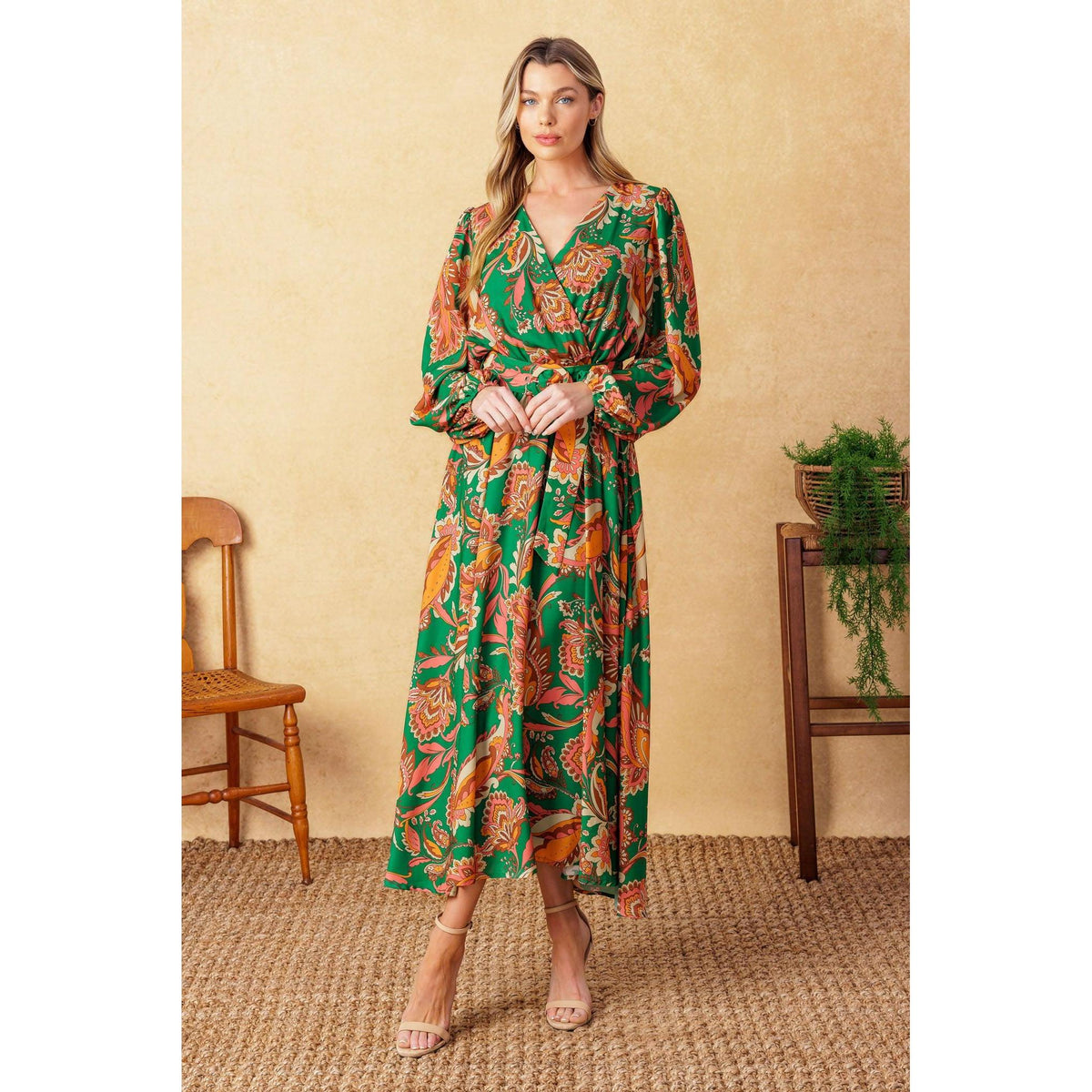 a woman in a green dress