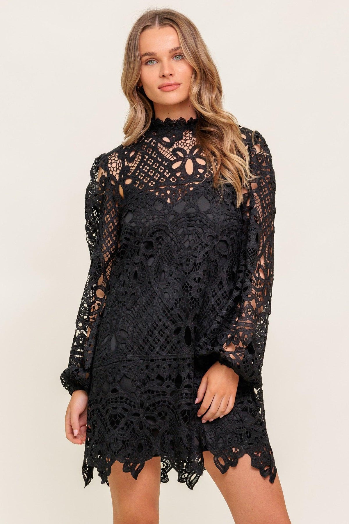 GETTING STARTED WOVEN LACE MINI DRESS