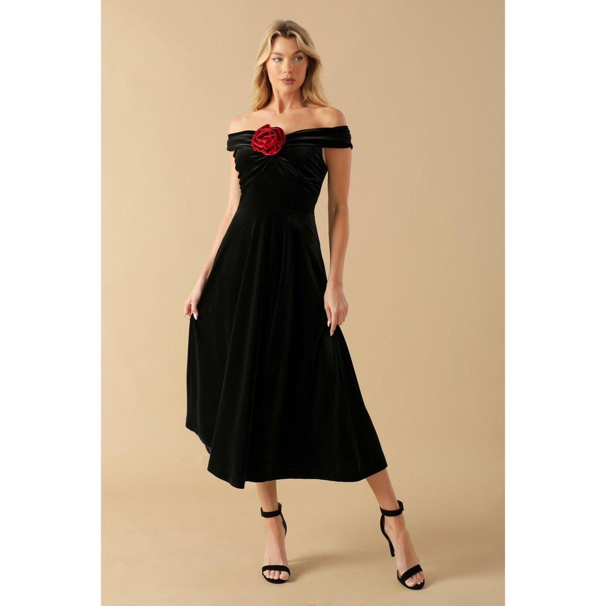 a woman in a black dress