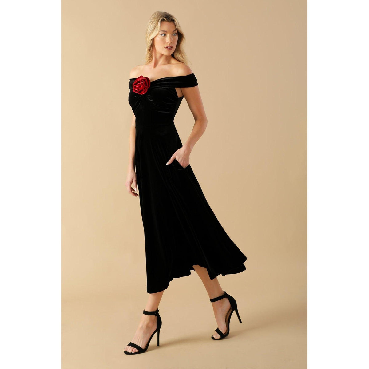 a woman in a black dress