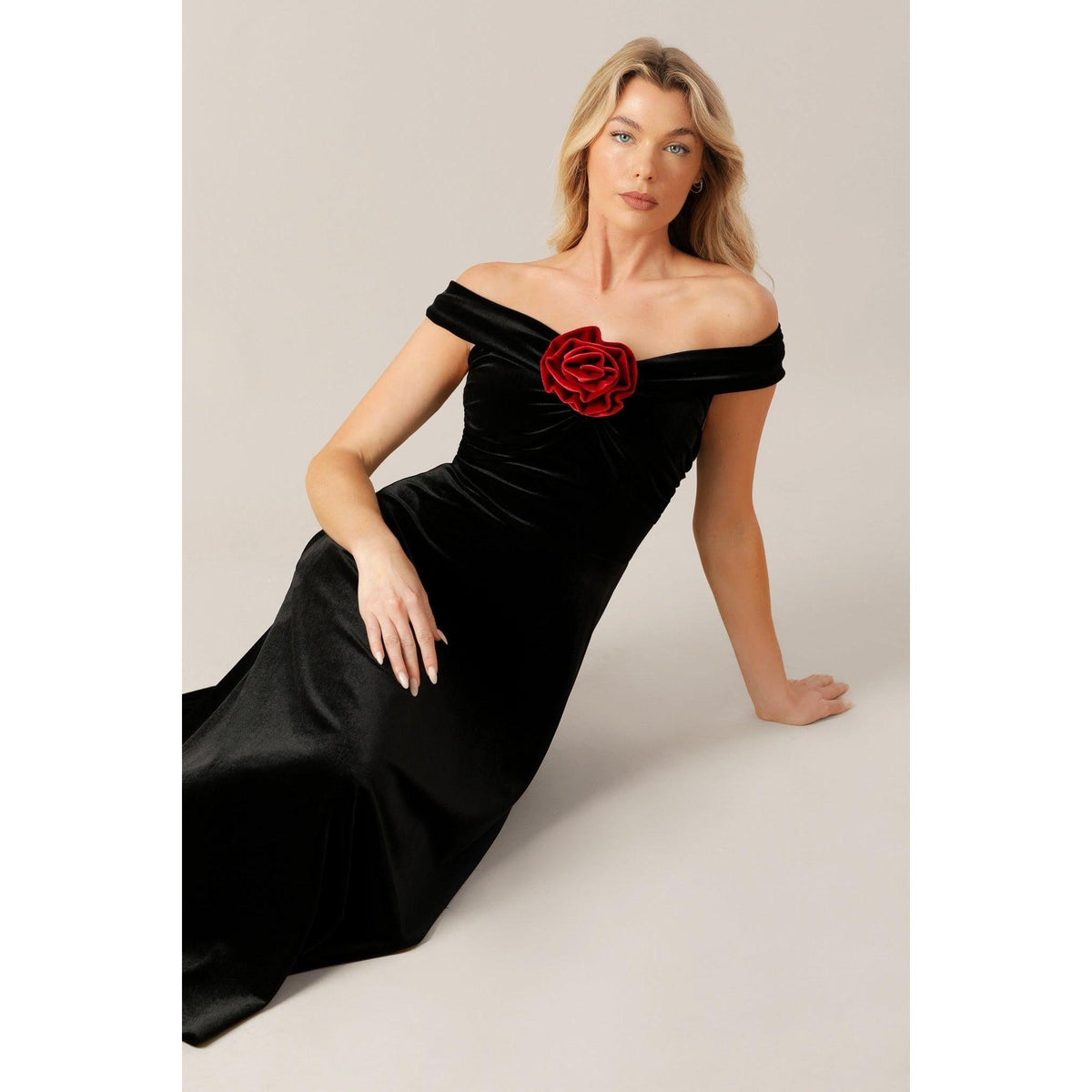 a woman in a black dress