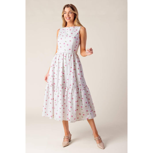 THENA GARDEN PARTY WOVEN EYELET MIDI DRESS