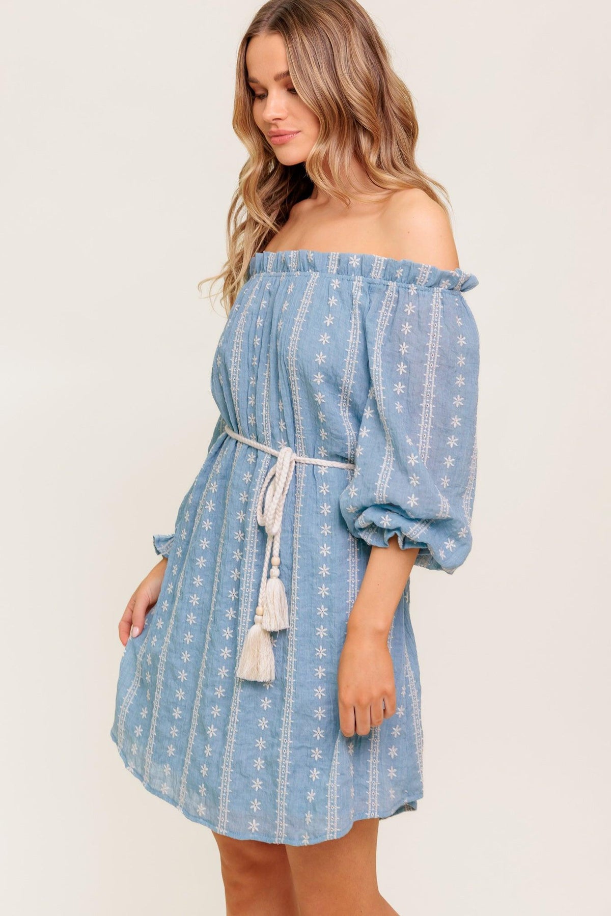 NO MORE CLOUDY SKIES WOVEN MINI DRESS