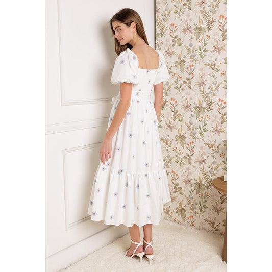 LUXE LAGOON EMBROIDERED MIDI DRESS
