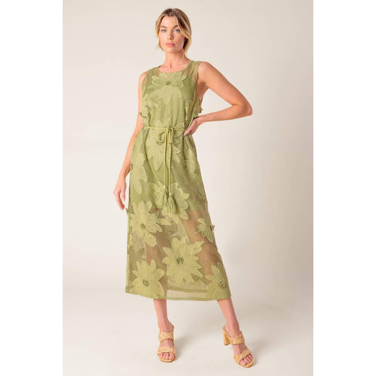 IN MY FREE TIME WOVEN LACE MIDI DRESS