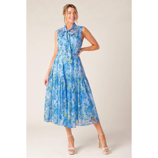 EVER AFTER POWER BLUE WOVEN MIDI DRESS