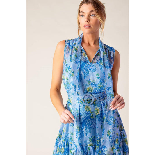 EVER AFTER POWER BLUE WOVEN MIDI DRESS