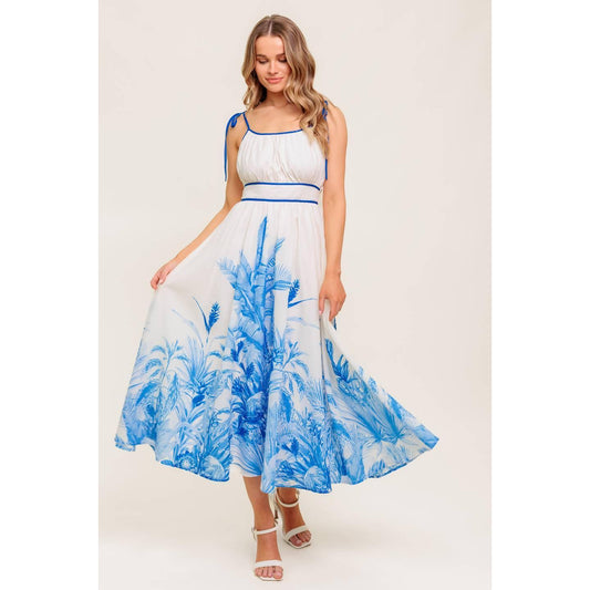 GARDEN BREEZE BLUE WOVEN MIDI DRESS
