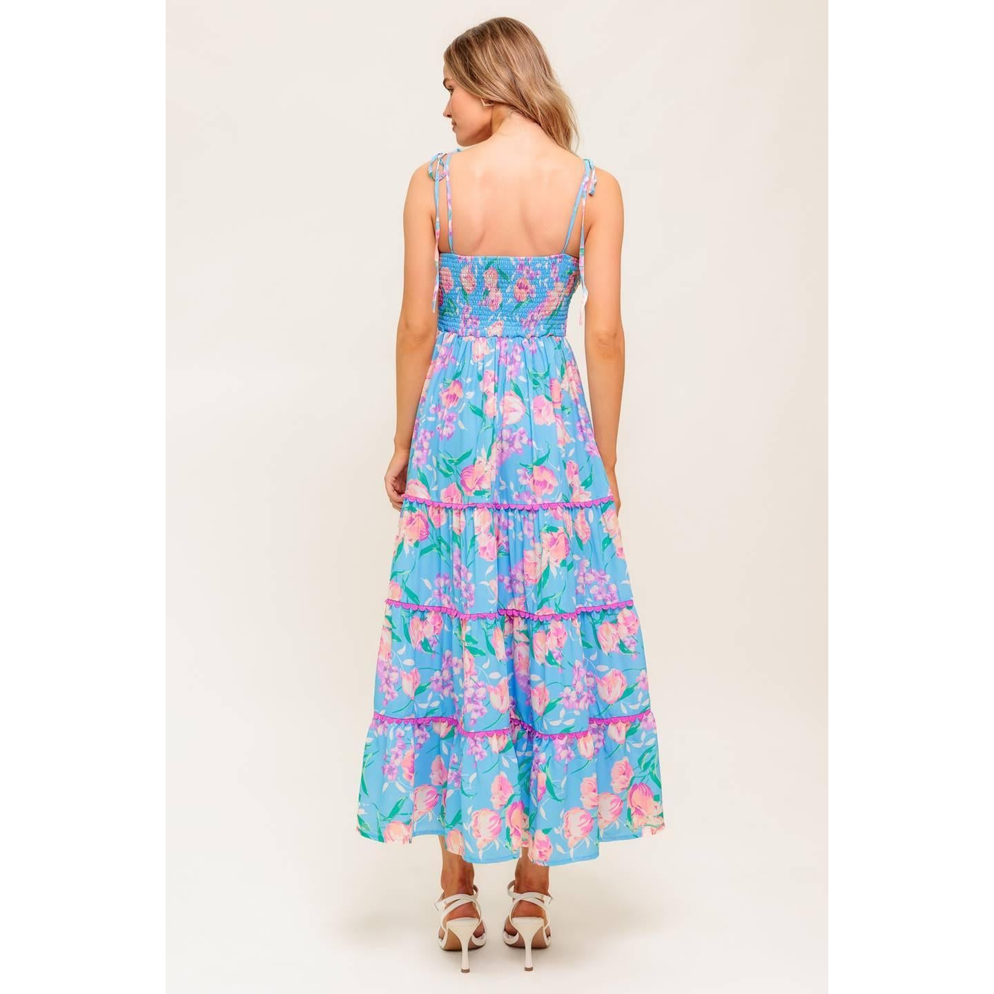 SOFT BLOOM BLUE WOVEN MIDI DRESS