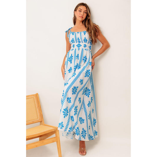 BLUE NOIR FLORAL WOVEN MAXI DRESS