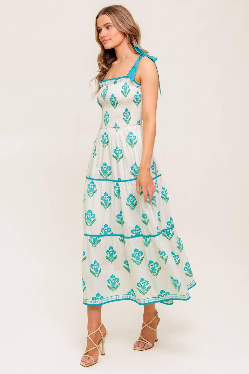 MIDNIGHT BOTANICA WOVEN MIDI DRESS