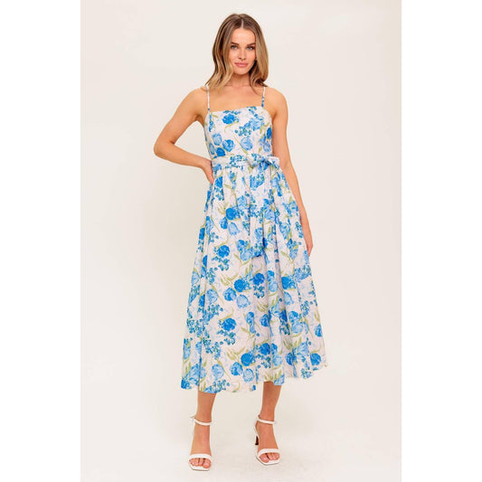 ROSY MOOD FLORAL WOVEN MIDI DRESS