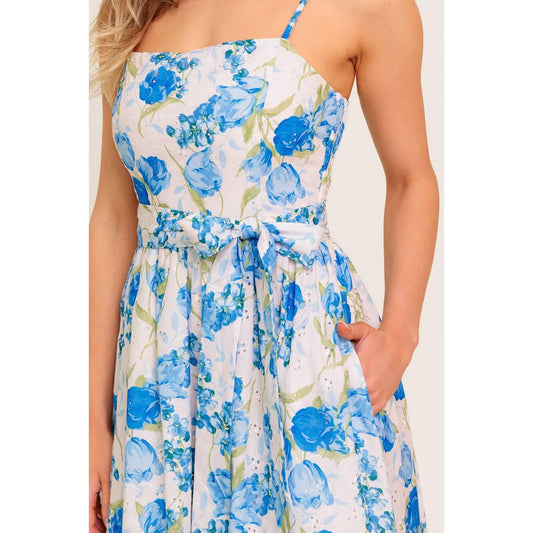 ROSY MOOD FLORAL WOVEN MIDI DRESS