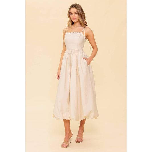 REGAL CUTIE CREAM WOVEN MIDI DRESS
