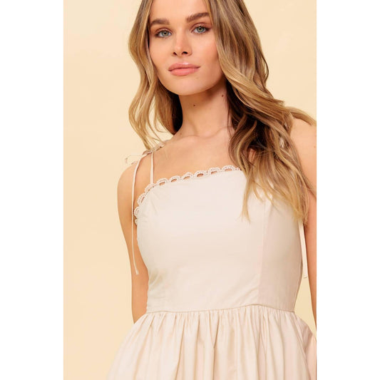 REGAL CUTIE CREAM WOVEN MIDI DRESS