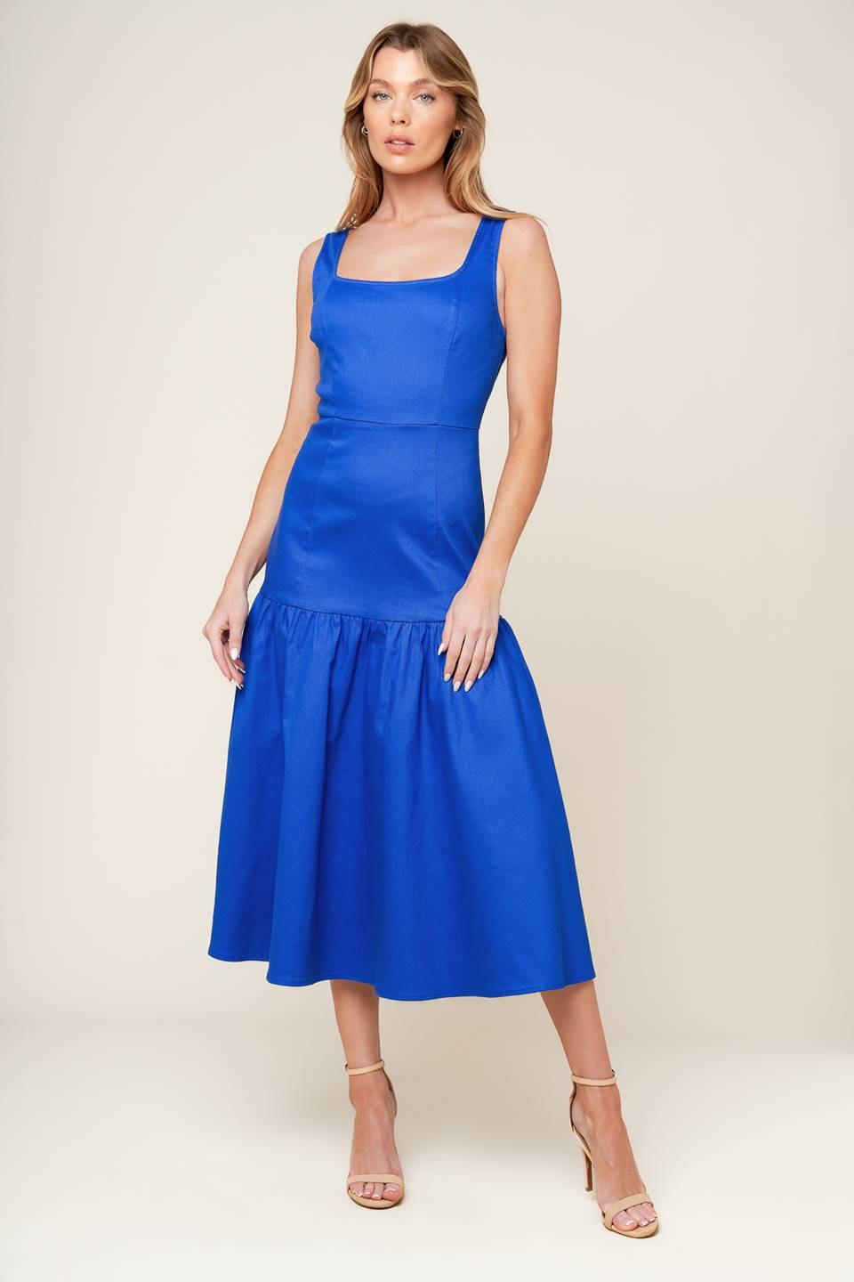 PLEASANT DREAMS BLUE WOVEN MIDI DRESS
