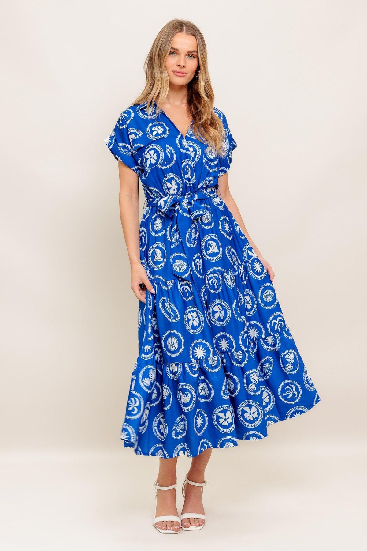 GREEK ISLE MEDALLION WOVEN MIDI DRESS