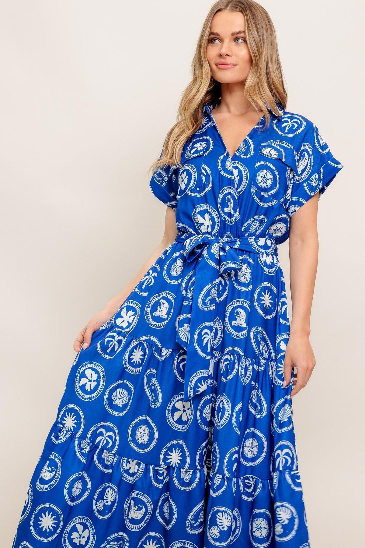 GREEK ISLE MEDALLION WOVEN MIDI DRESS