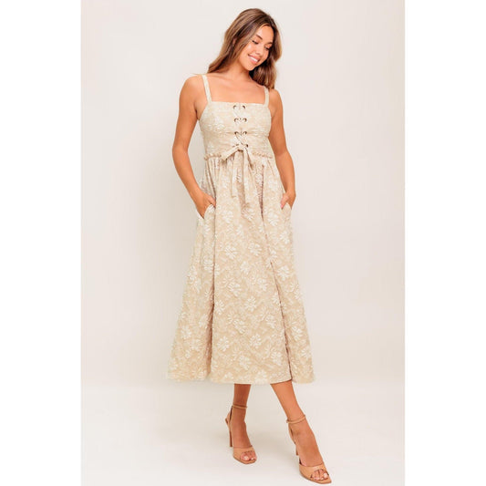 SOFT SUNSET STORY WOVEN MIDI DRESS
