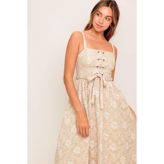 SOFT SUNSET STORY WOVEN MIDI DRESS