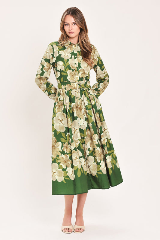 a woman in a green dress