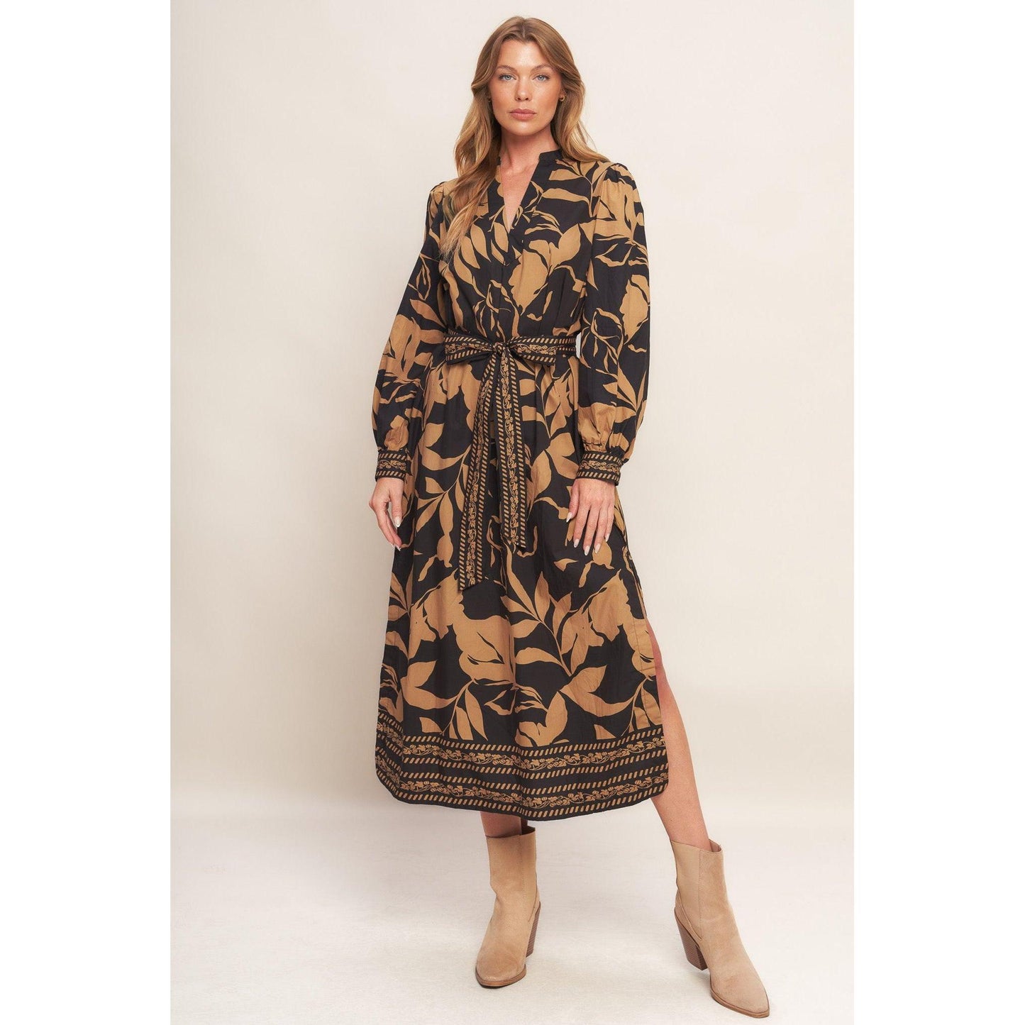 AUTUMN LEAF WOVEN MIDI DRESS