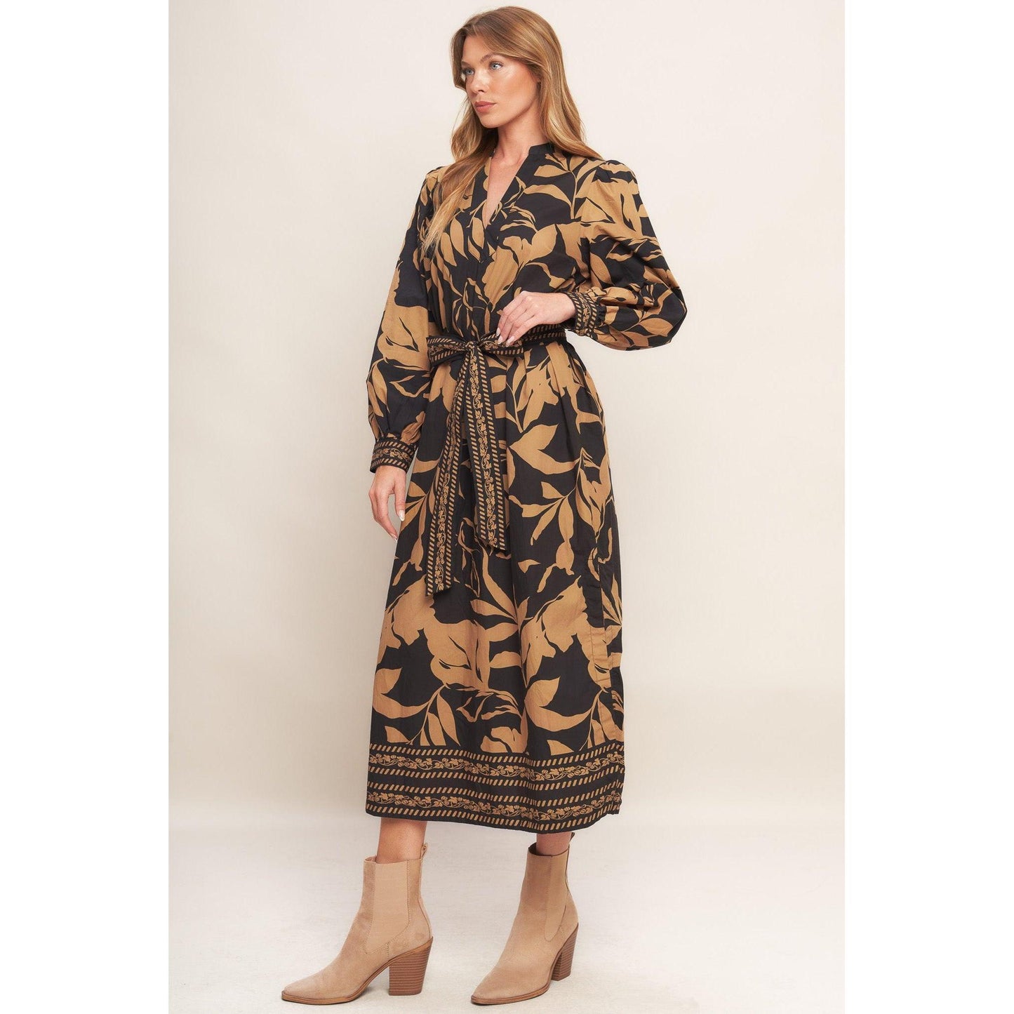 AUTUMN LEAF WOVEN MIDI DRESS