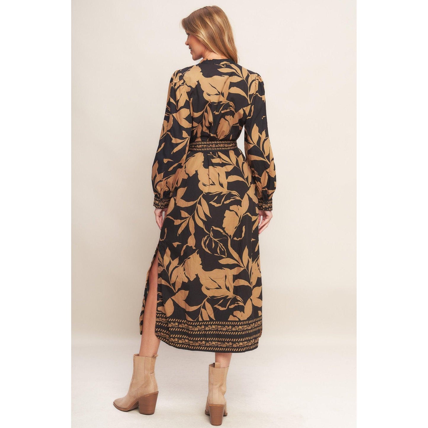 AUTUMN LEAF WOVEN MIDI DRESS