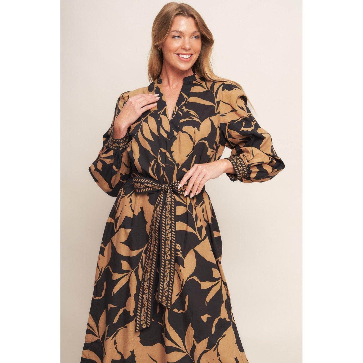 AUTUMN LEAF WOVEN MIDI DRESS