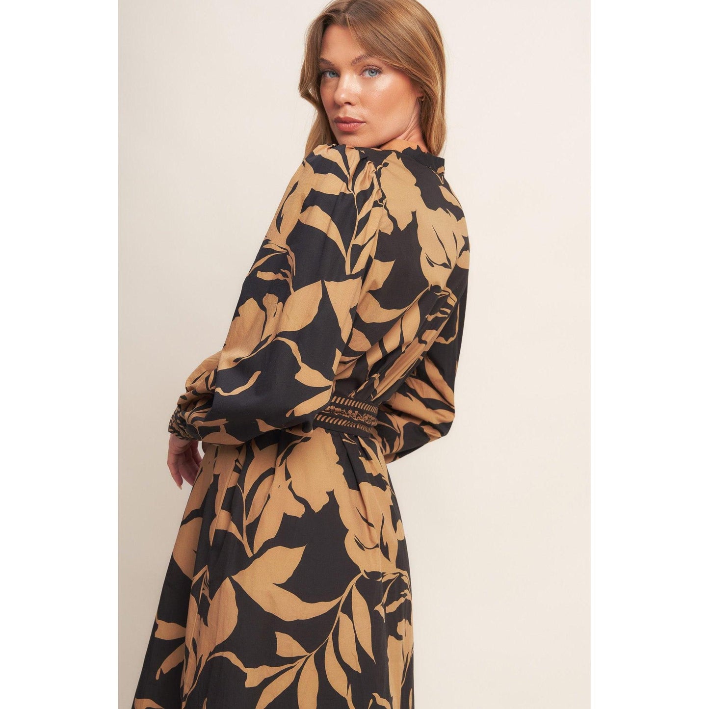 AUTUMN LEAF WOVEN MIDI DRESS